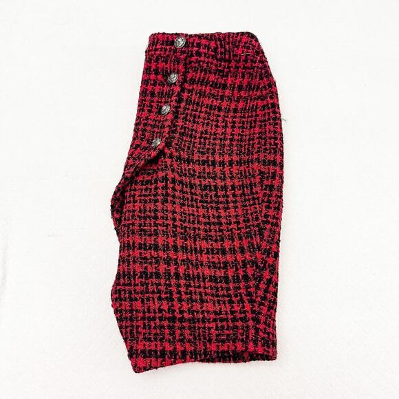 Supertrash Houndstooth Wool Blend Assymetric Split Hem Skirt Red Size S - Picture 5 of 5